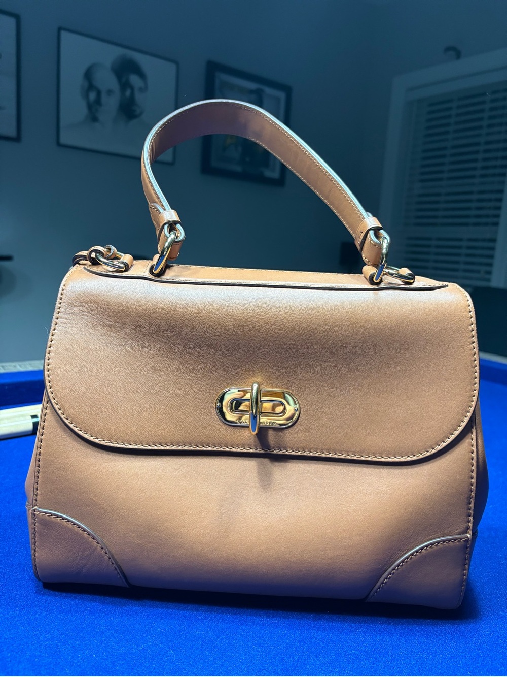 🌟Authentic Ralph Lauren Collection Calfskin Tiffin 27 Satchel Bag - Cognac Tan🌟 - Picture 2 of 16